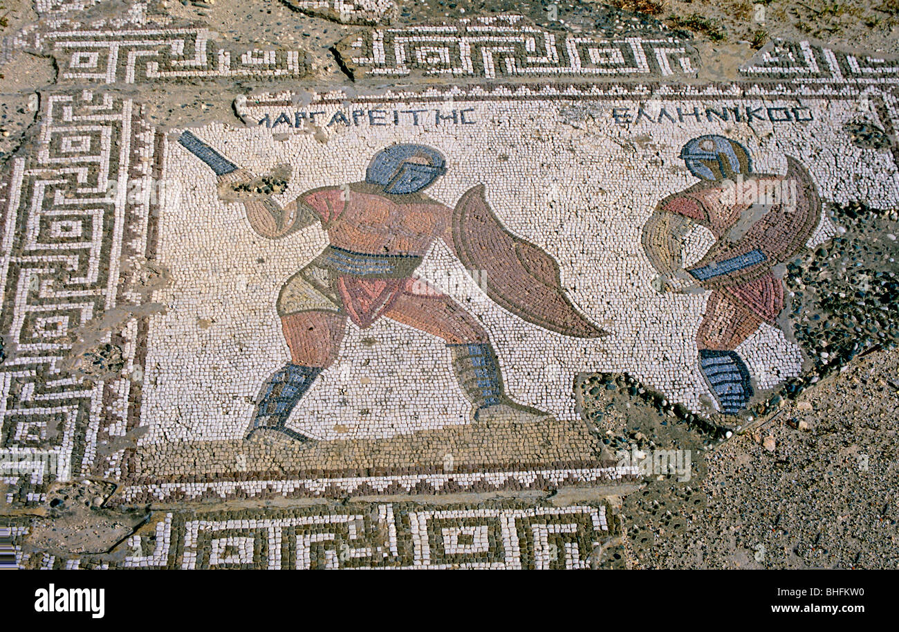 Gladiator mosaico Delos Isole Greche Grecia Hellas Foto Stock