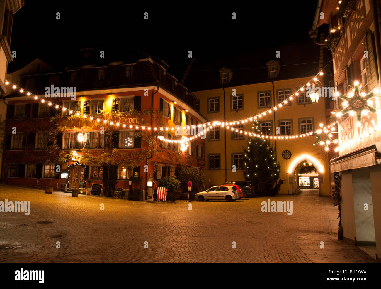 Meersburg città vecchia di notte - Lago di Costanza (Bodensee), Germania Foto Stock