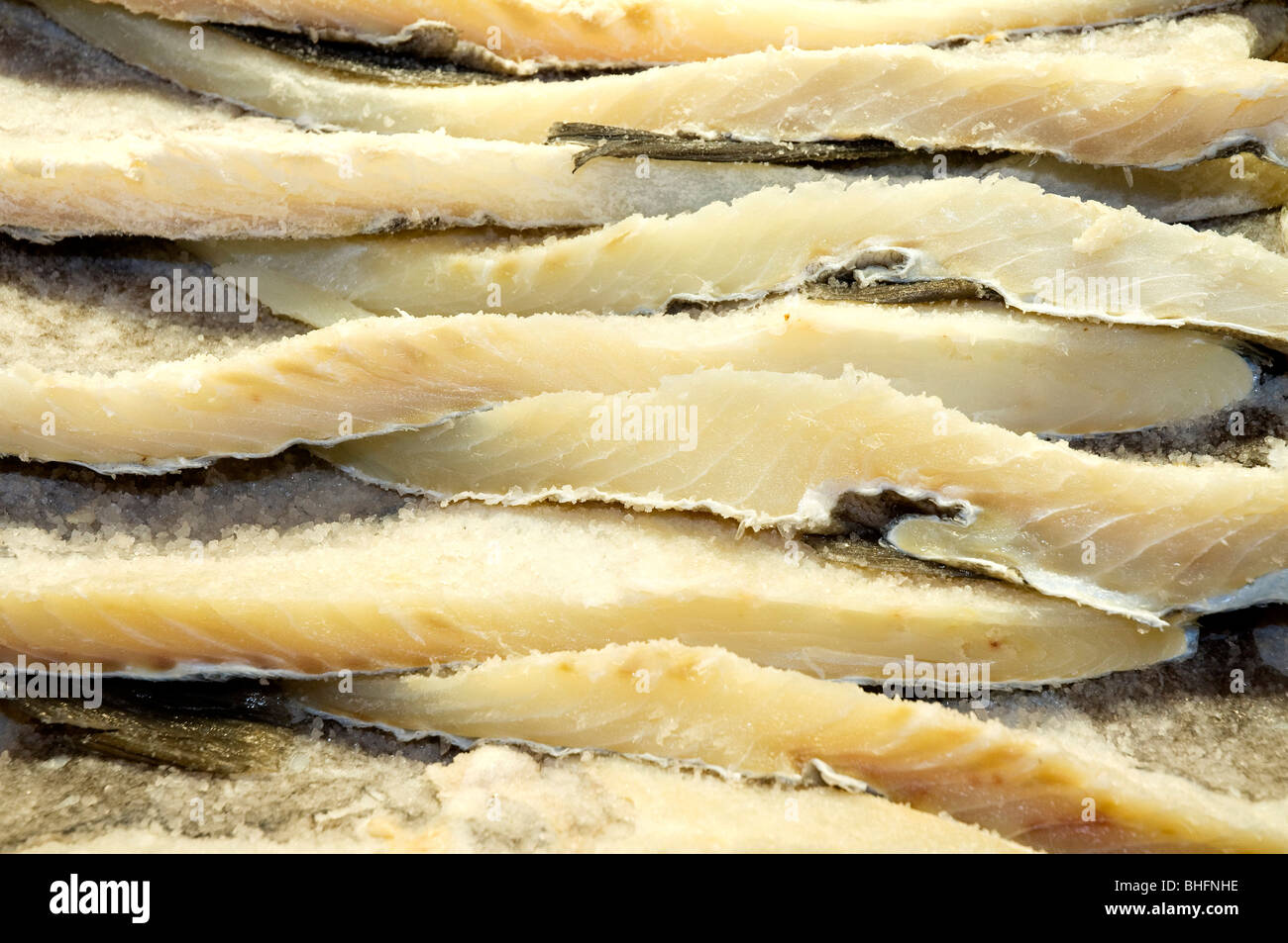 Immagine ravvicinata di alcuni Pesci salati Foto Stock