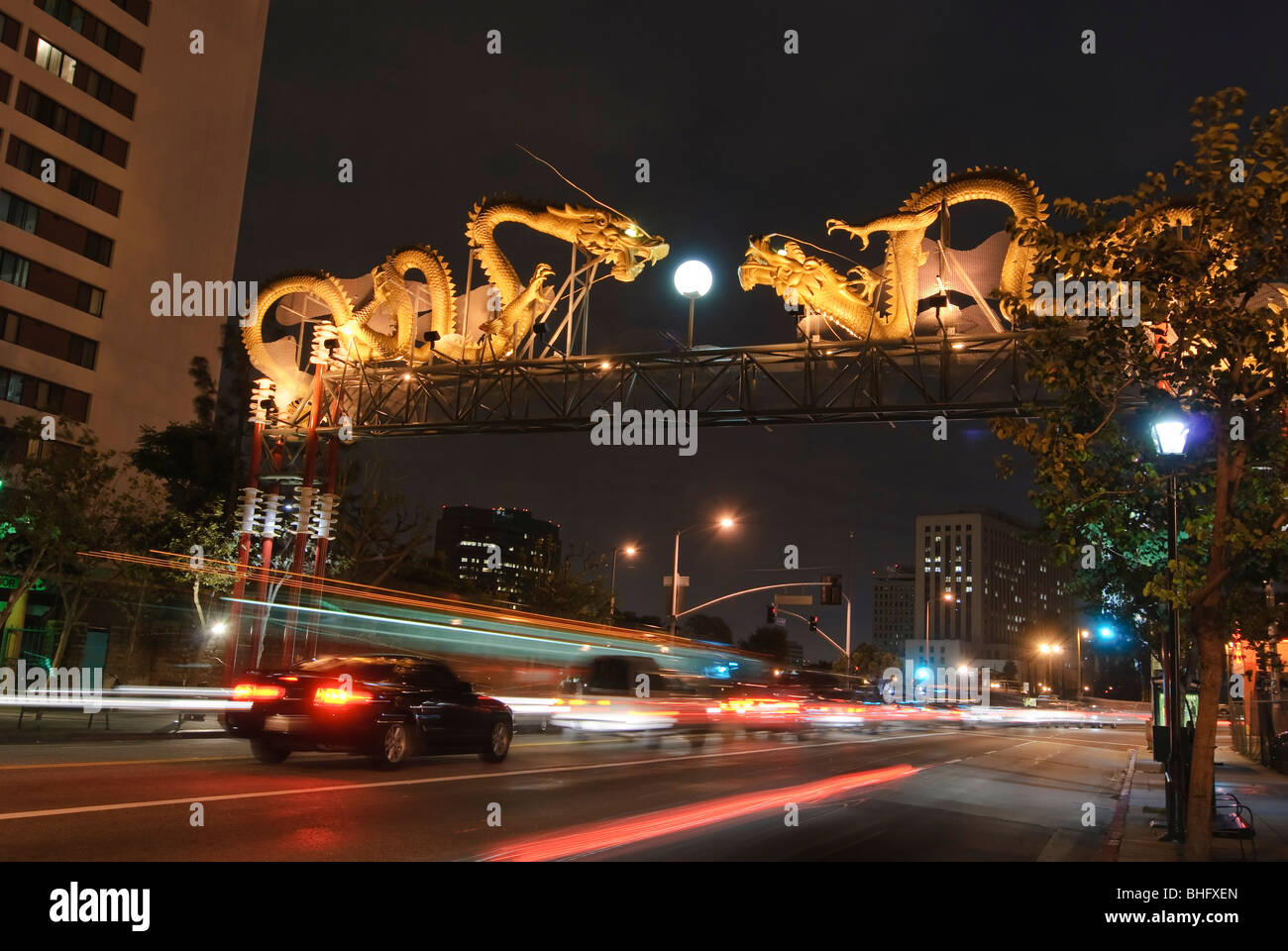 Twin Dragon Gate entrata a Los Angeles a Chinatown Foto Stock