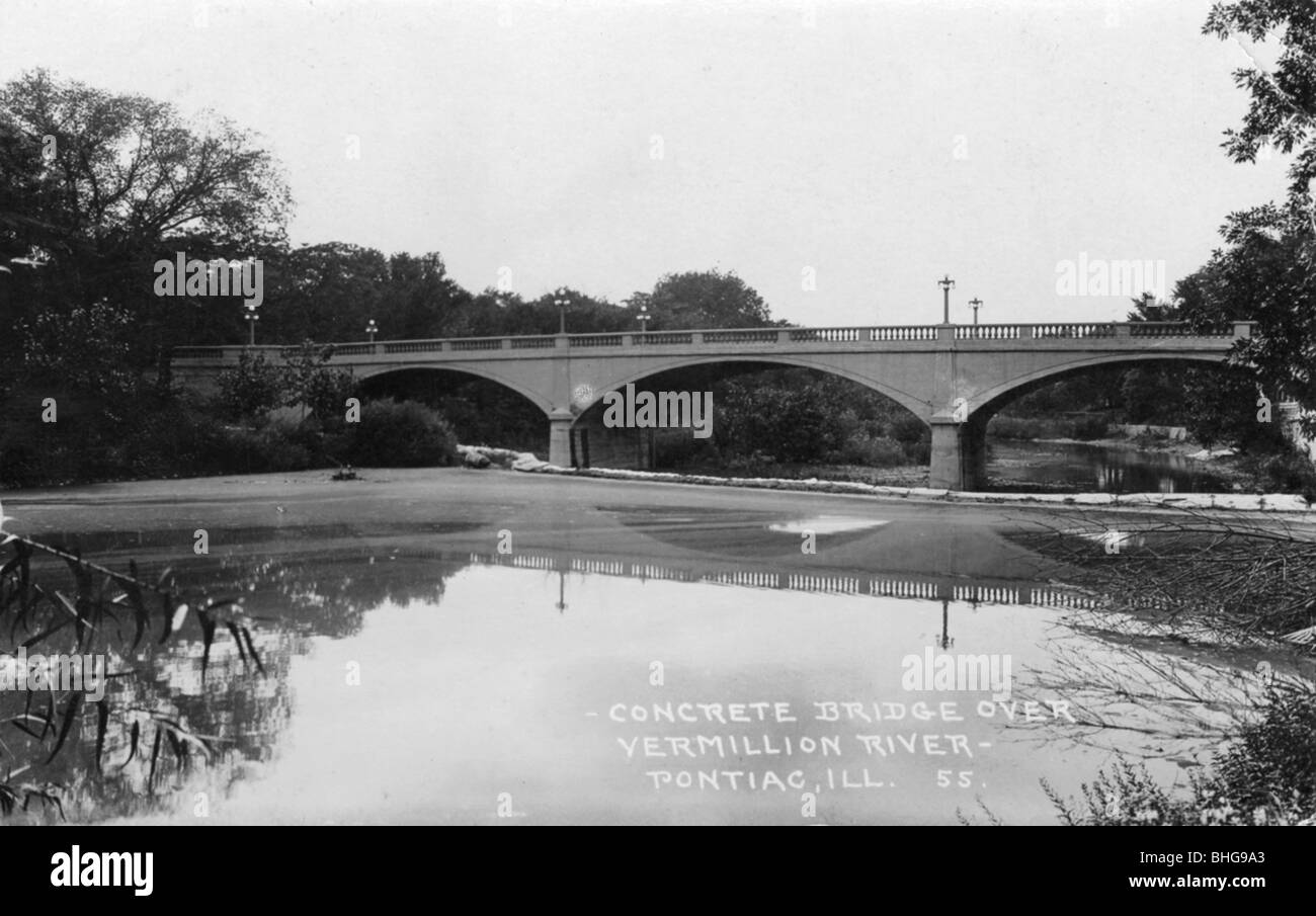 Calcestruzzo ponte sopra il fiume Vermillion, Pontiac, Illinois, USA, 1927. Artista: sconosciuto Foto Stock