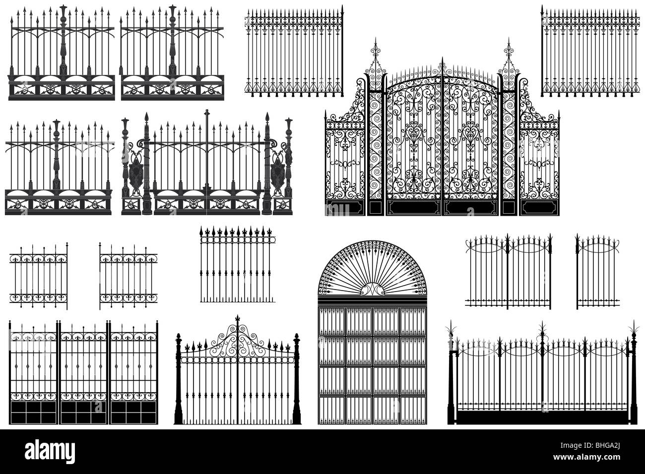 Bianco e nero ferro battuto cancelli e recinzioni Foto Stock