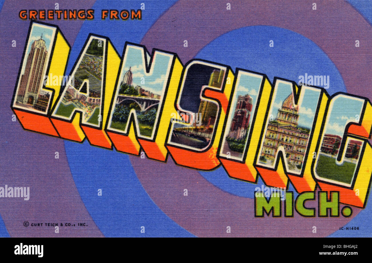 " Saluti dal Lansing, Michigan", cartolina, 1951. Artista: sconosciuto Foto Stock