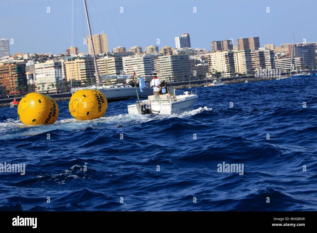 L'organizzazione presso l'Arco atlantico gara incrociatori per iniziare a Las Palmas de Gran Canaria Spagna cross atlantic Foto Stock