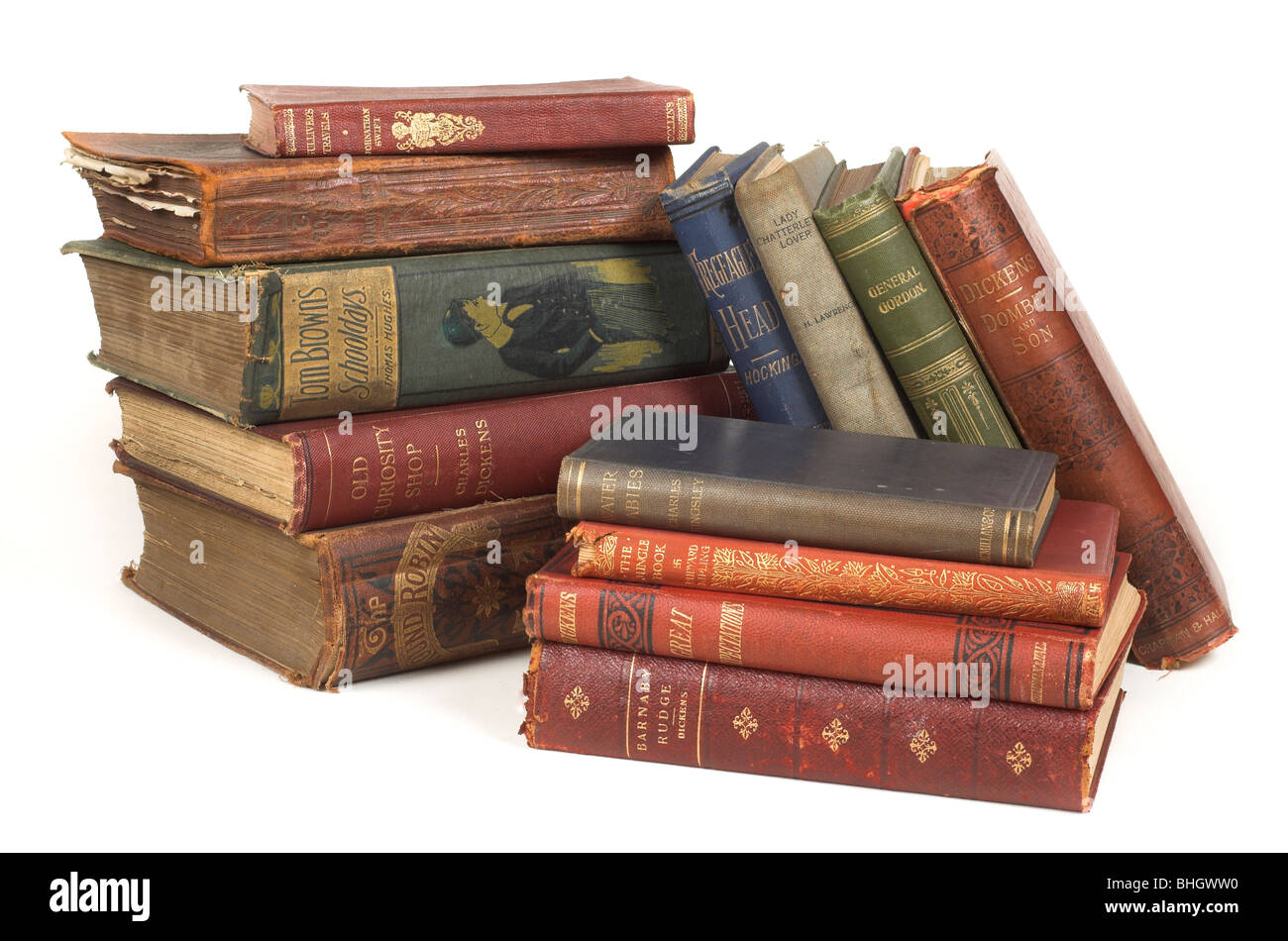 Pile di vecchi libri rigida Foto Stock