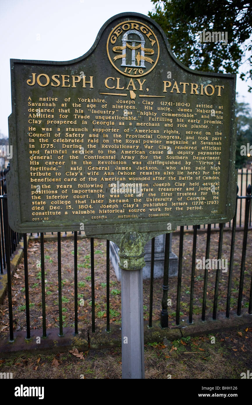 Giuseppe argilla, patriota un nativo di Yorkshire, Giuseppe argilla (1741-1804) si stabilirono a Savannah all età di diciannove anni. Foto Stock