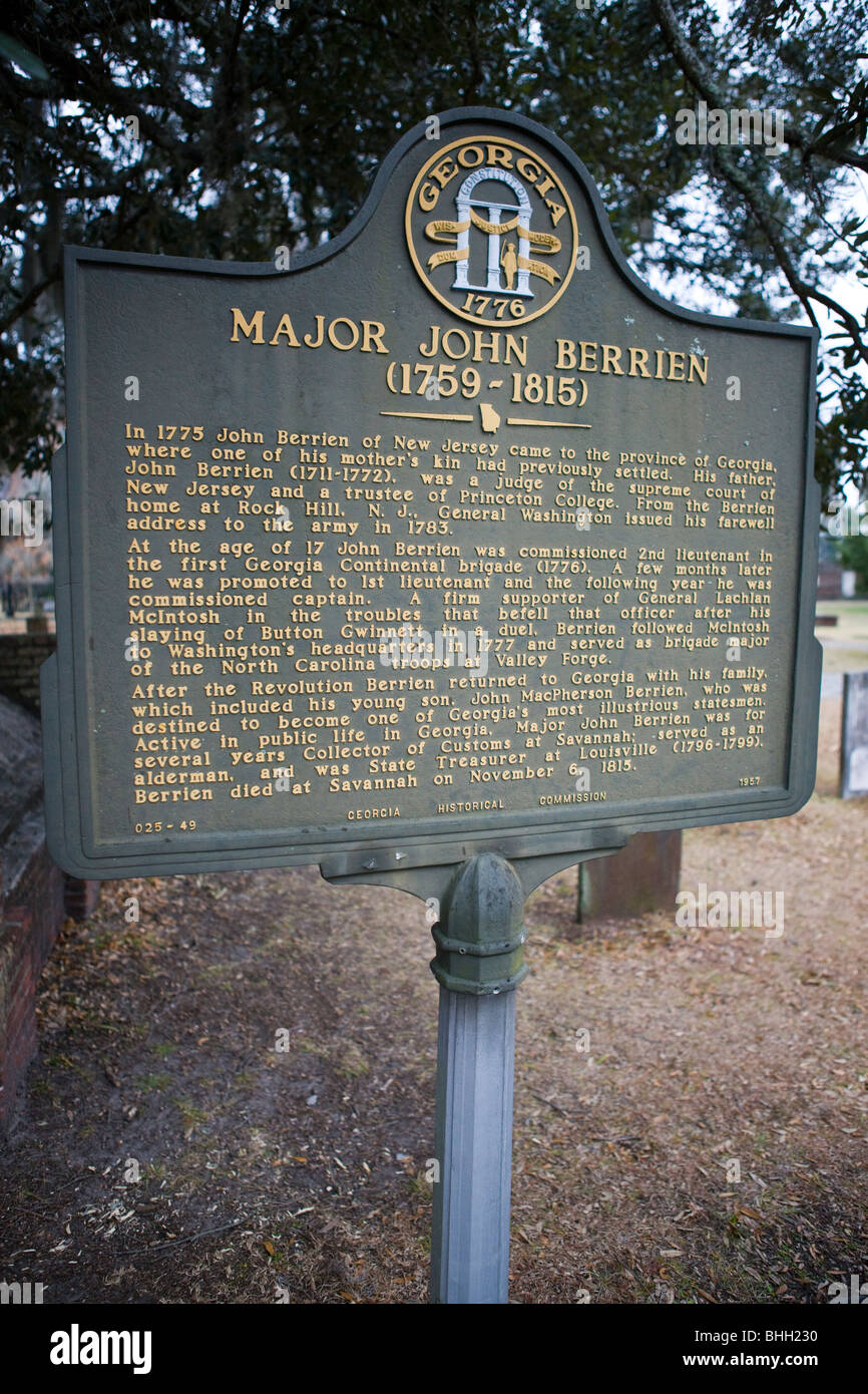 Nel 1775 Giovanni Berrien del New Jersey è venuto alla provincia di Georgia, dove uno di sua madre kin aveva precedentemente impostate. Foto Stock
