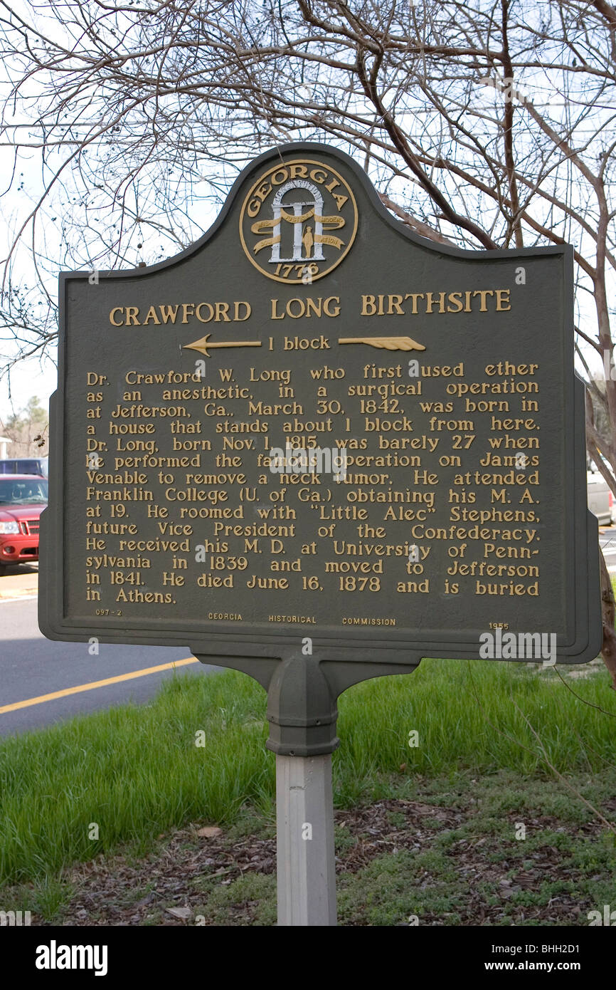 Il dottor Crawford W. lungo che per primo ha utilizzato etere come un anestetico, in un intervento chirurgico a Jefferson, Georgia Foto Stock