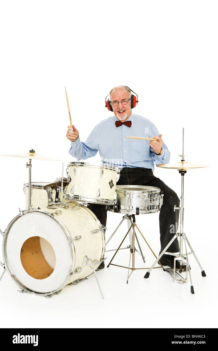 Senior uomo suonare le percussioni. Foto Stock