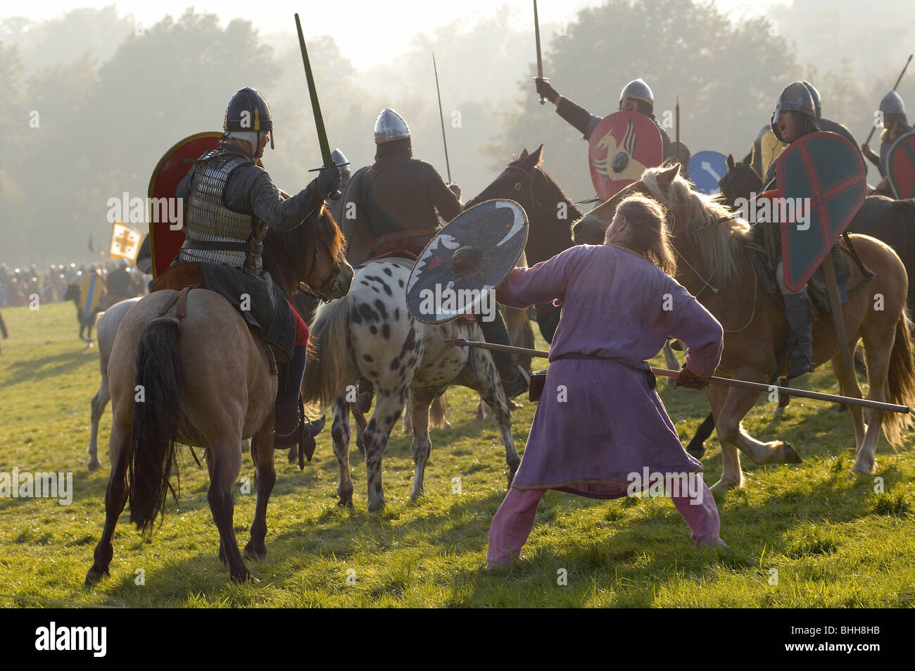 Battaglia hastings rievocazione cavalli cavallo lancia Foto Stock