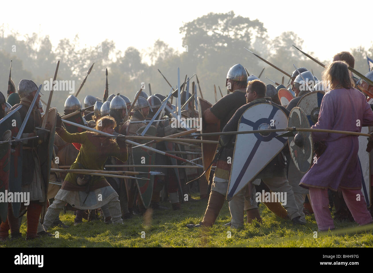 Battaglia hastings rievocazione scudo lancia pike L Foto Stock