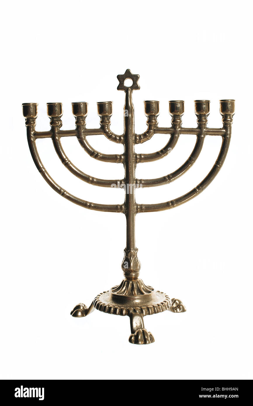 Una menorah. Foto Stock