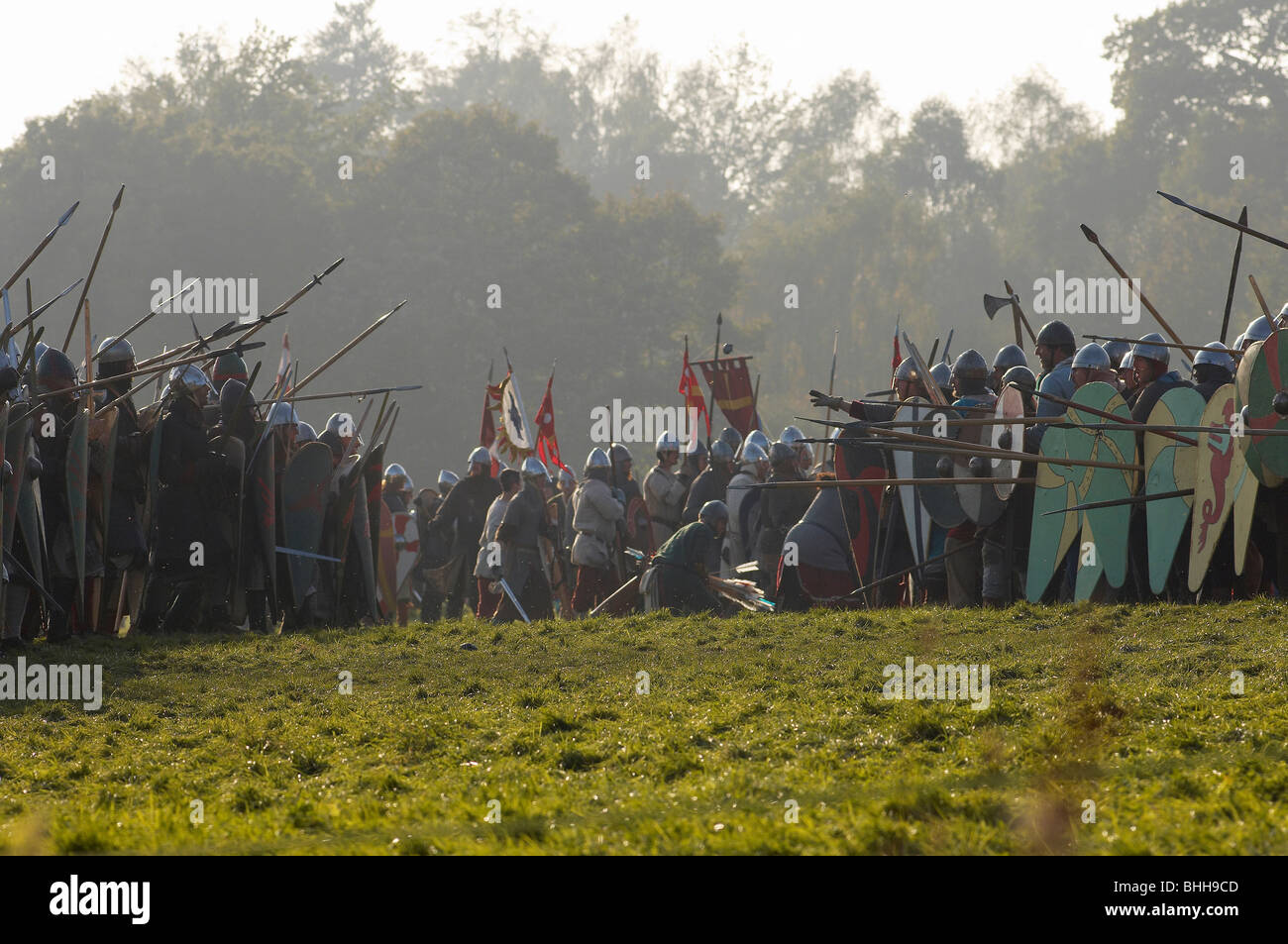 Battaglia hastings rievocazione scudo lancia pike L Foto Stock