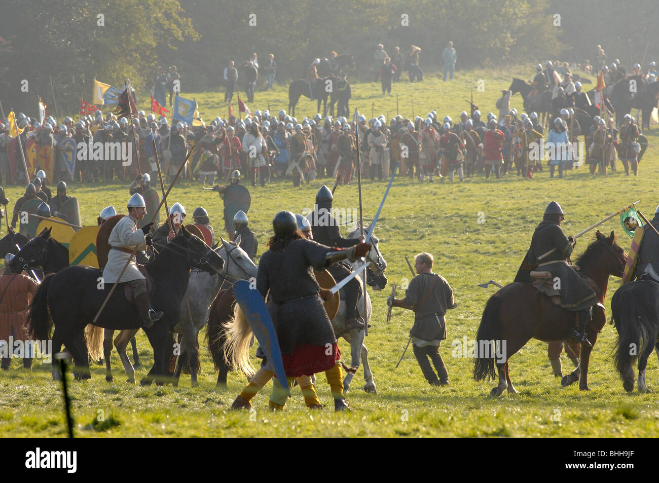 Battaglia hastings rievocazione scudo lancia pike L Foto Stock