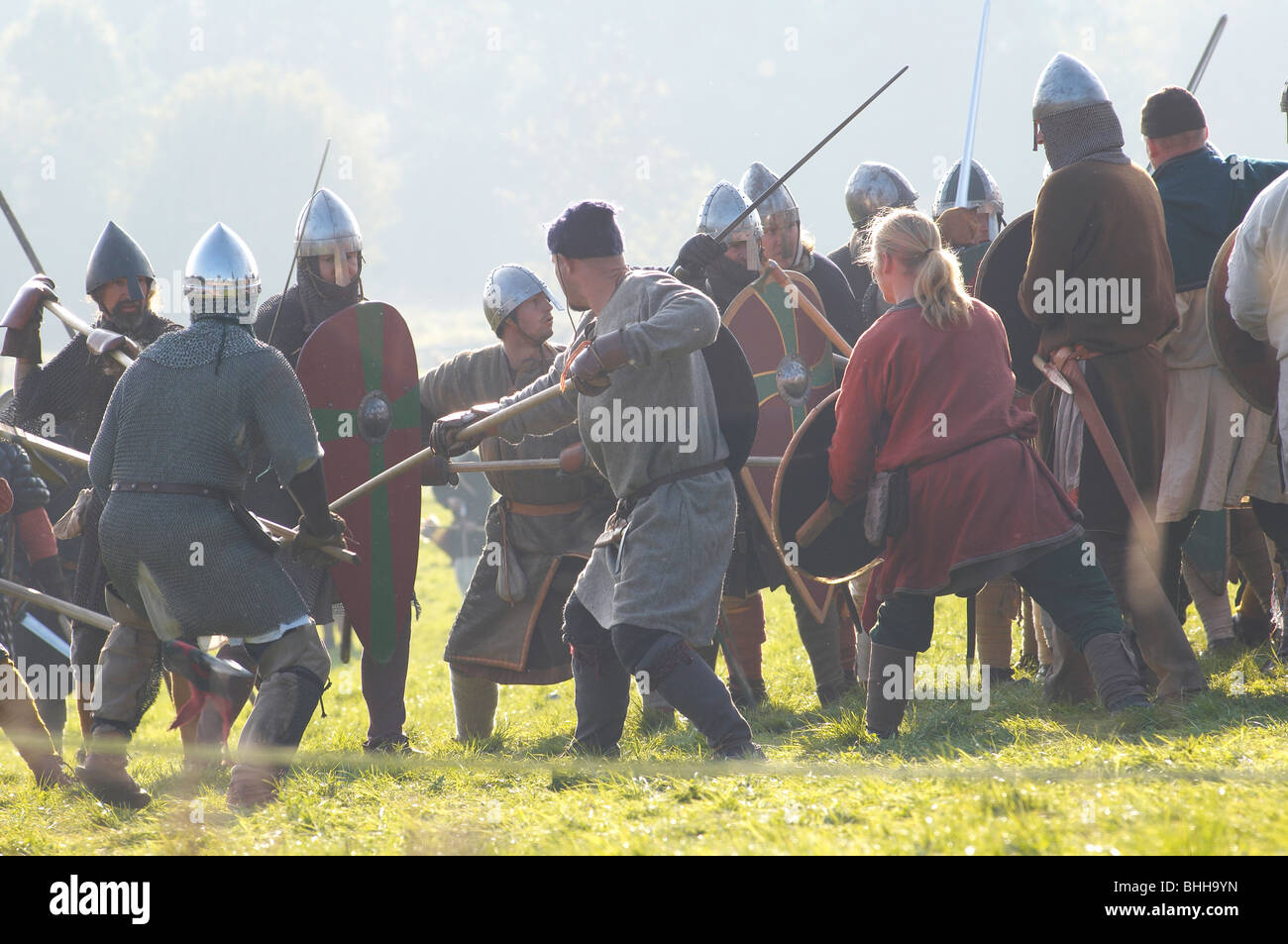 Battaglia hastings rievocazione della fanteria sassone lancia Foto Stock