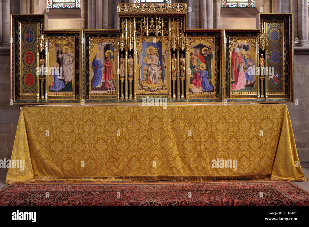 L'altare e schermo altare della cappella della Madonna dentro il capiente Hereford Cathedral in Herefordshire,Inghilterra. Foto Stock