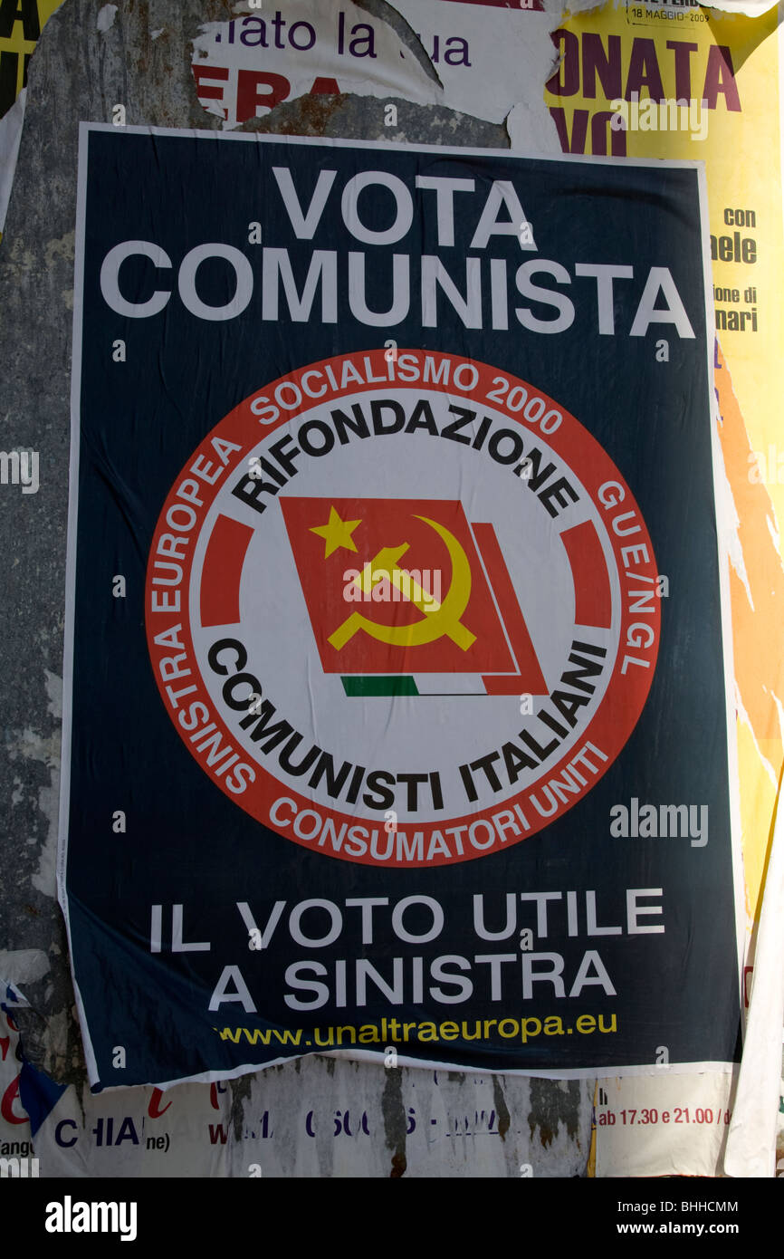 Partito Comunista Italiano poster della campagna per le elezioni europee a Roma Italia Foto Stock