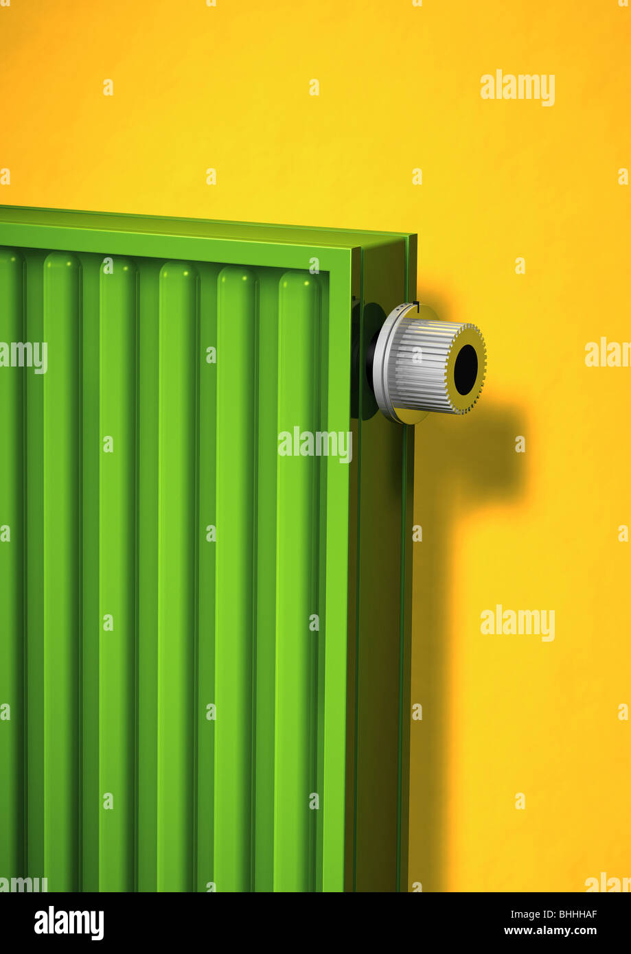 Green radiatore con valvola themostatic - Gruener Heizkoerper Thermostatventil mit Foto Stock