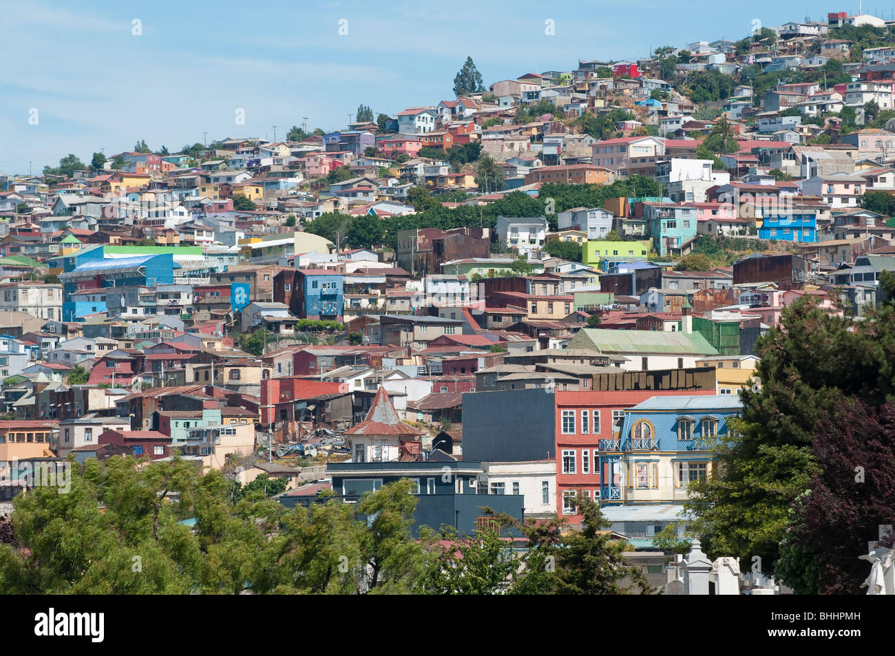 Case di collina in Valparaiso Cile Foto Stock