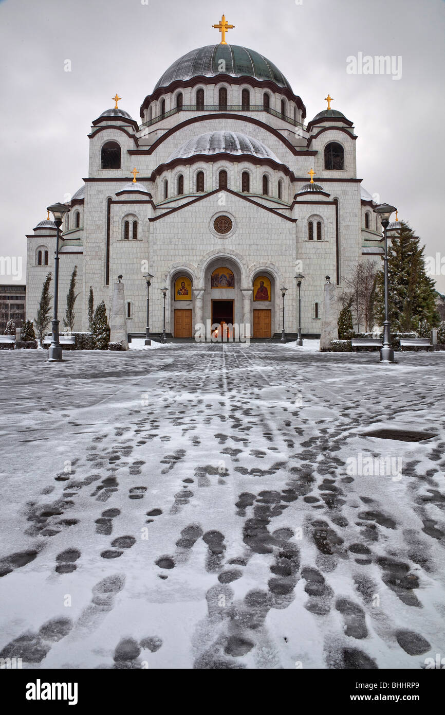 Tempio di San Sava, inverno, Belgrado Foto Stock