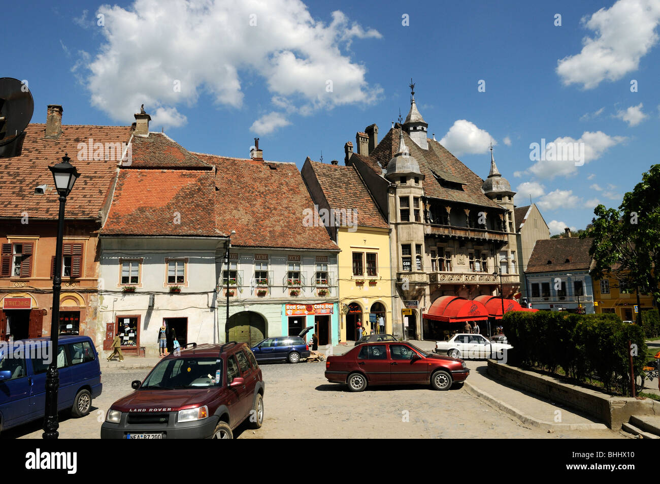 Town Square in Sighisoara Romania Europa orientale Foto Stock