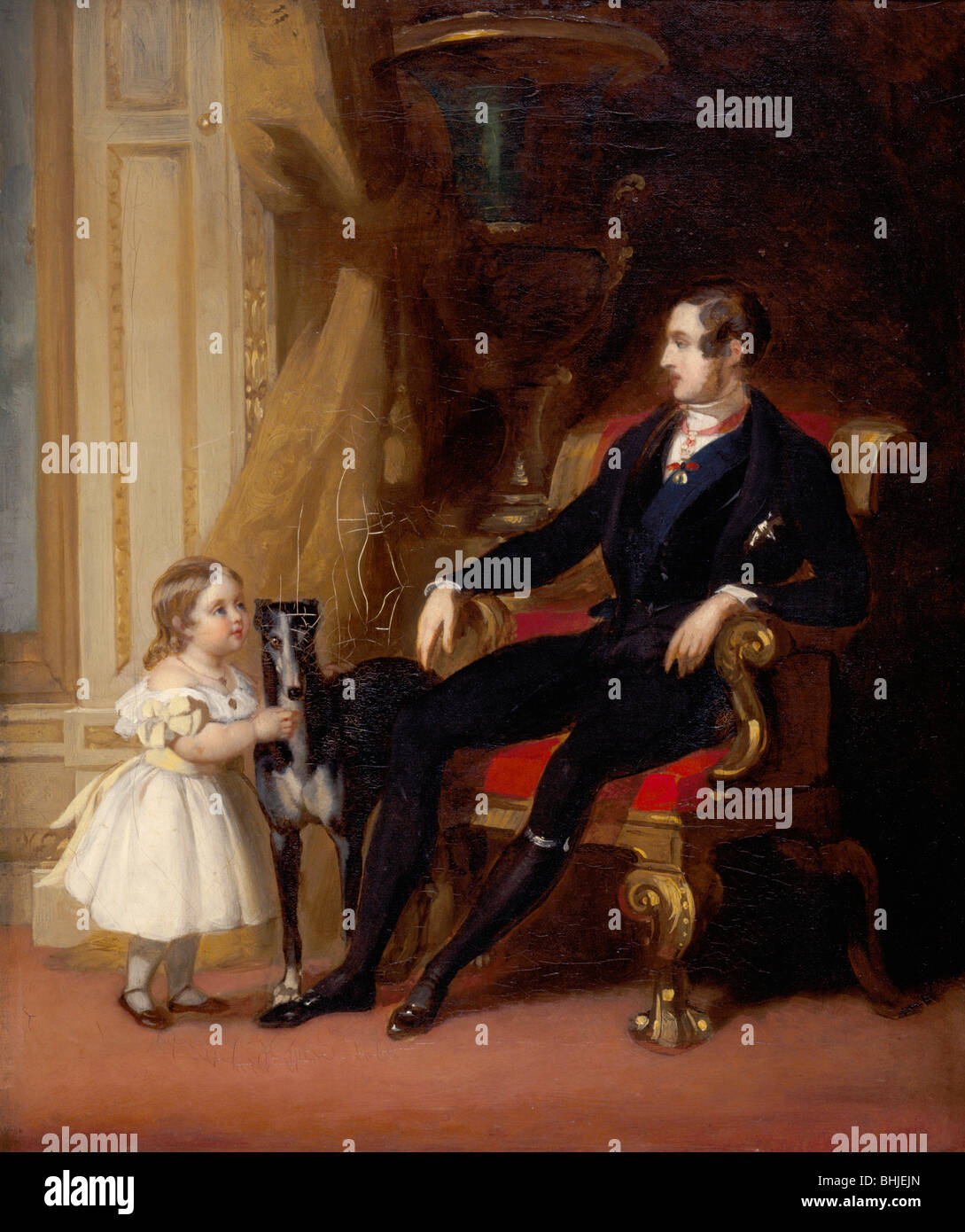 Albert Principe Consorte con la Principessa Victoria e Eos, c1843. Artista: G Lucas Foto Stock