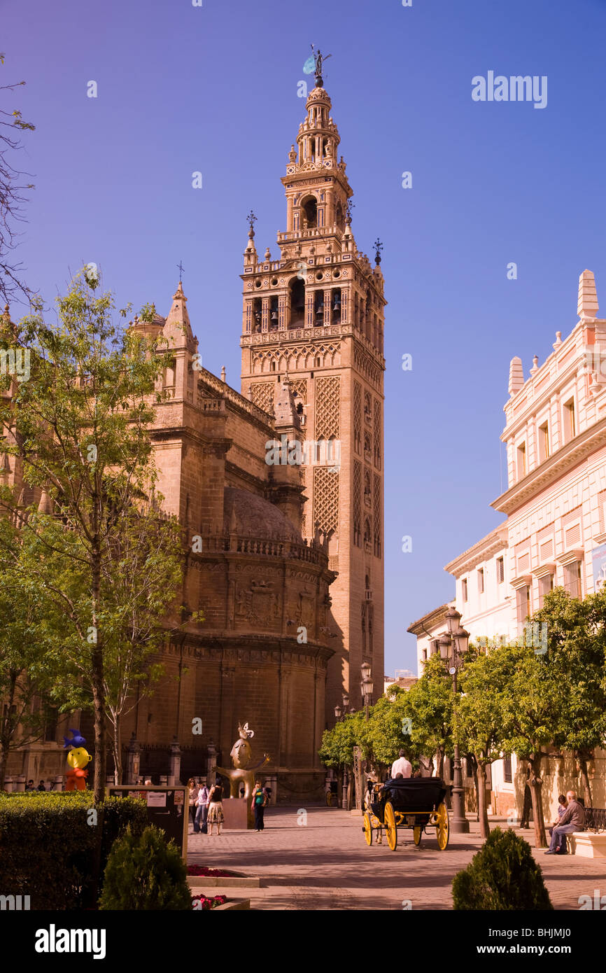 La torre Giralda e la Cattedrale di Siviglia, in Andalusia, Spagna Foto Stock