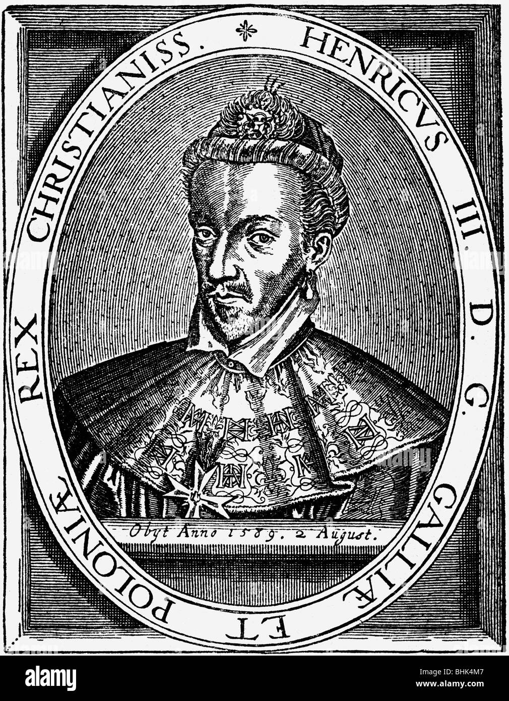 Enrico III, 19.9.1551 - 2.8 1589, Re di Francia 30.5.1574 - 2.8.1589, ritratto, incisione su rame, XVI secolo, , artista del diritto d'autore non deve essere cancellata Foto Stock