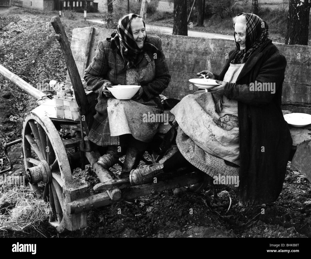 persone, donne, azione, spuntino durante la raccolta delle patate, 1950s, Foto Stock