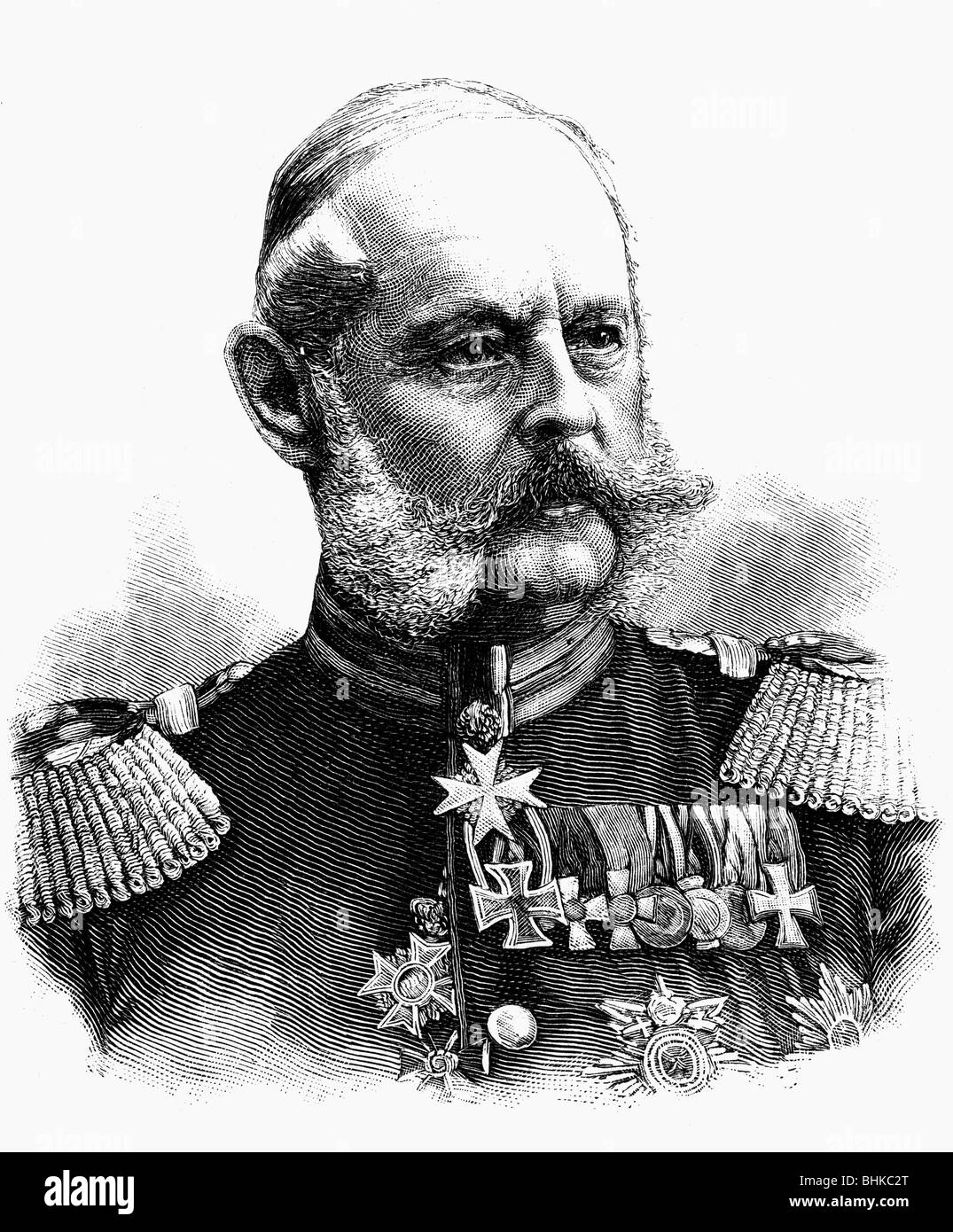 Pape, Alexander August von, 2.2.1813 - 7.5.1895, generale prussiano, comandante generale del corpo della Guardia Prussiana 1884 - 1888, ritratto, incisione in legno, circa 1885, , Foto Stock