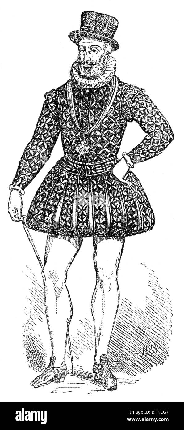 Enrico IV, 13.12.1553 - 14.5.1610, re di Francia 27.2.1594 - 14.5.1610, lunghezza intera, incisione in legno, 19th secolo, , Foto Stock