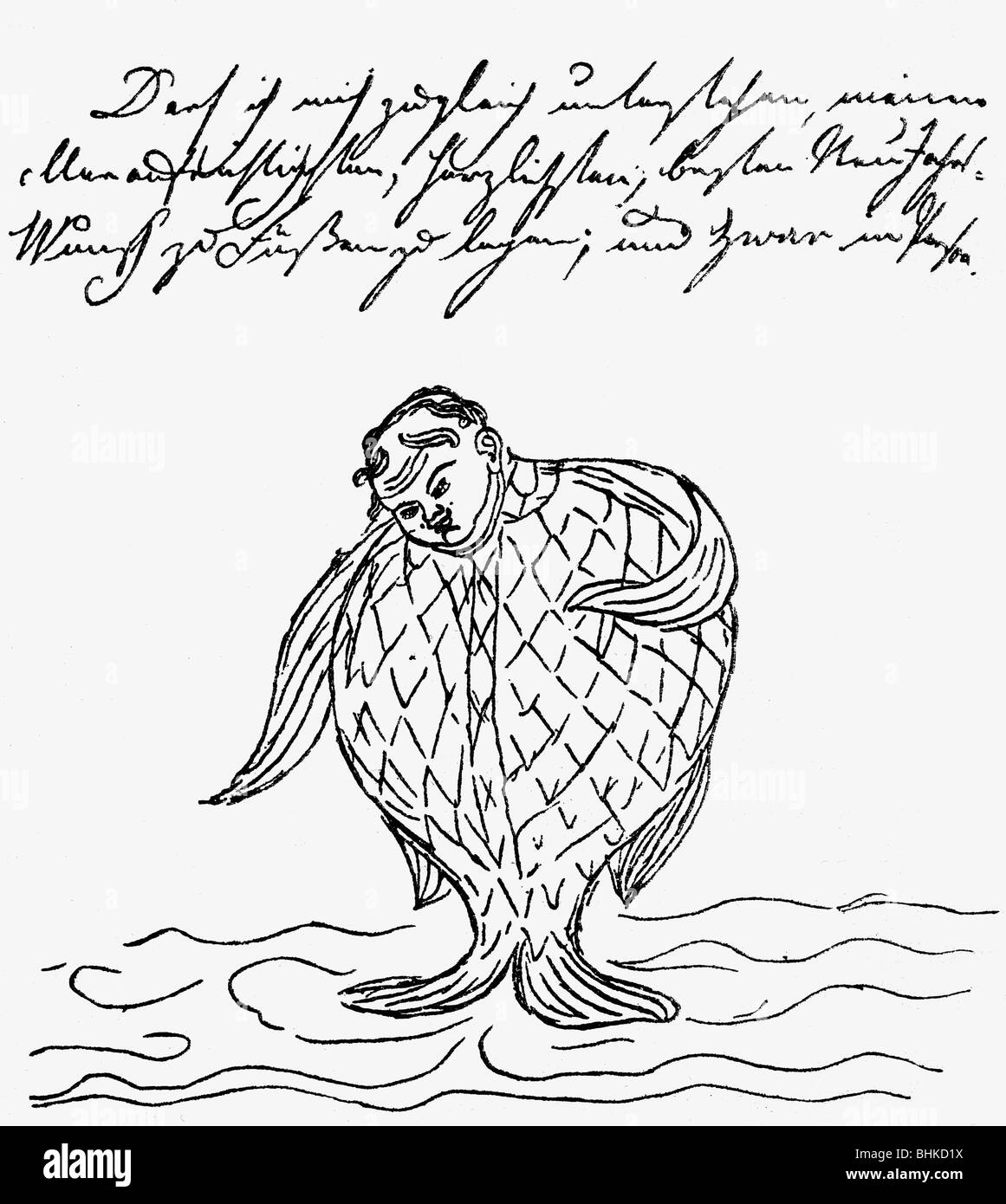 Federico Guglielmo IV, 15.10.1795 - 2.1.1861, Re di Prussia 7.6.1840 - 26.10.1858, caricatura, come pianuzza, disegnando da solo, 1840s, Foto Stock