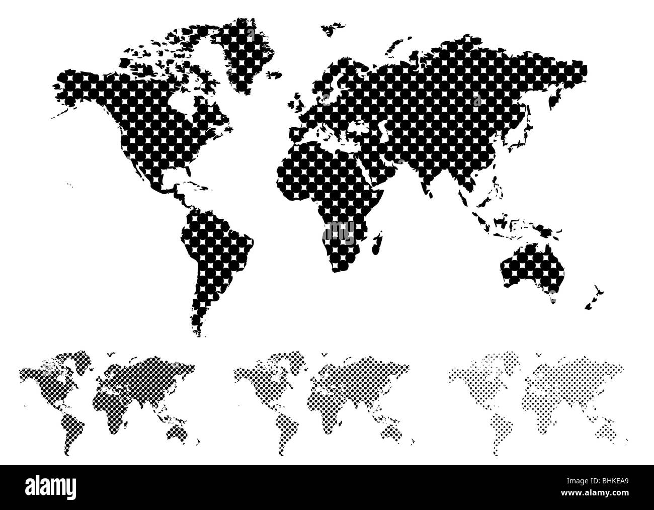 Bianco e nero mappa di mezzitoni del mondo con diversi valori di tinta Foto Stock