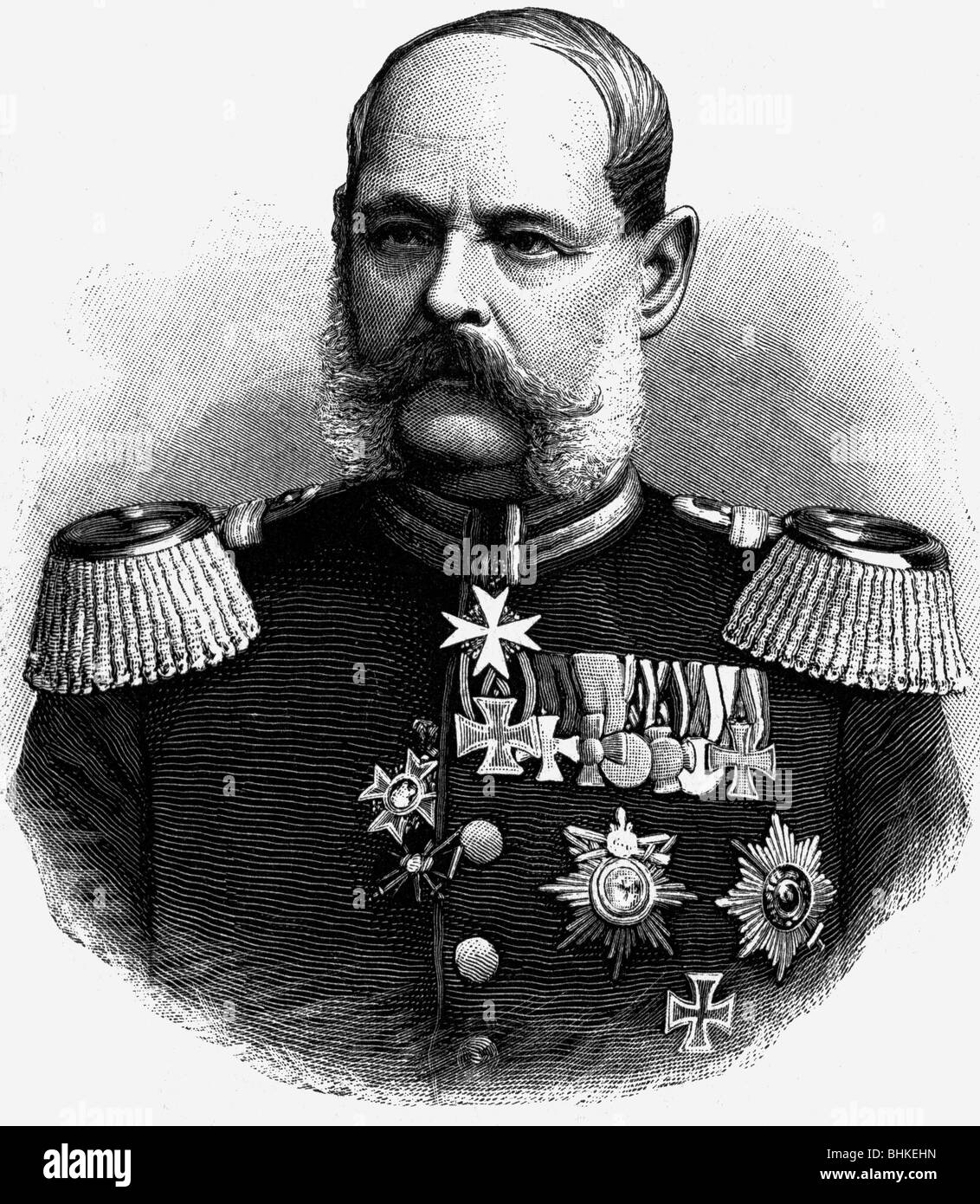 Pape, Alexander August von, 2.2.1813 - 7.5.1895, generale prussiano, comandante generale del corpo della Guardia Prussiana 1884 - 1888, ritratto, incisione in legno, circa 1885, , Foto Stock