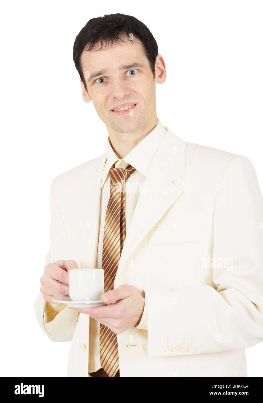 Giovane uomo d affari con una tazza di tè in mano Foto Stock