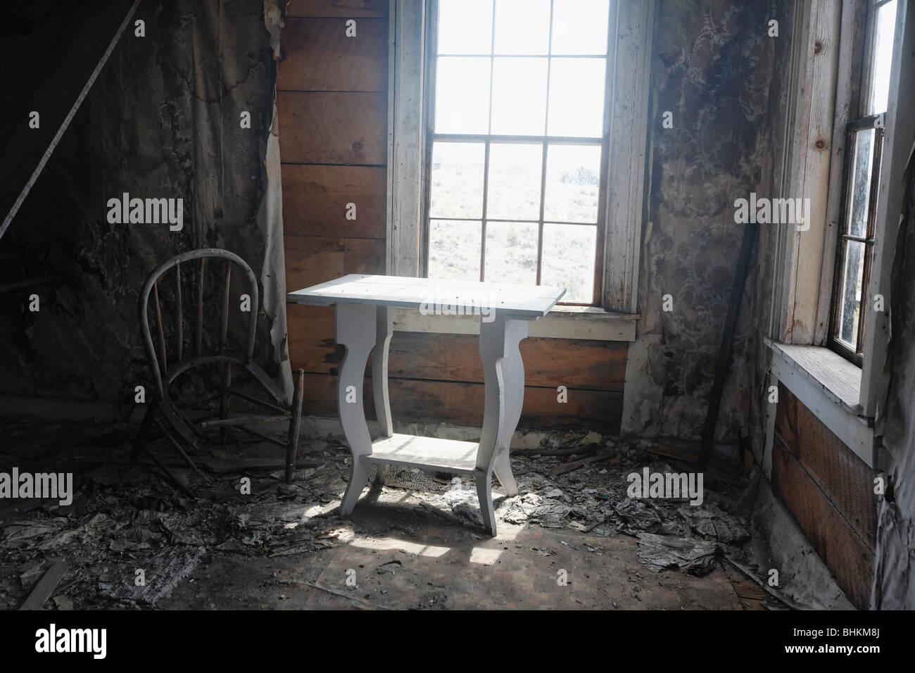 Casa abbandonata interno, Bodie State Historic Park, California Foto Stock