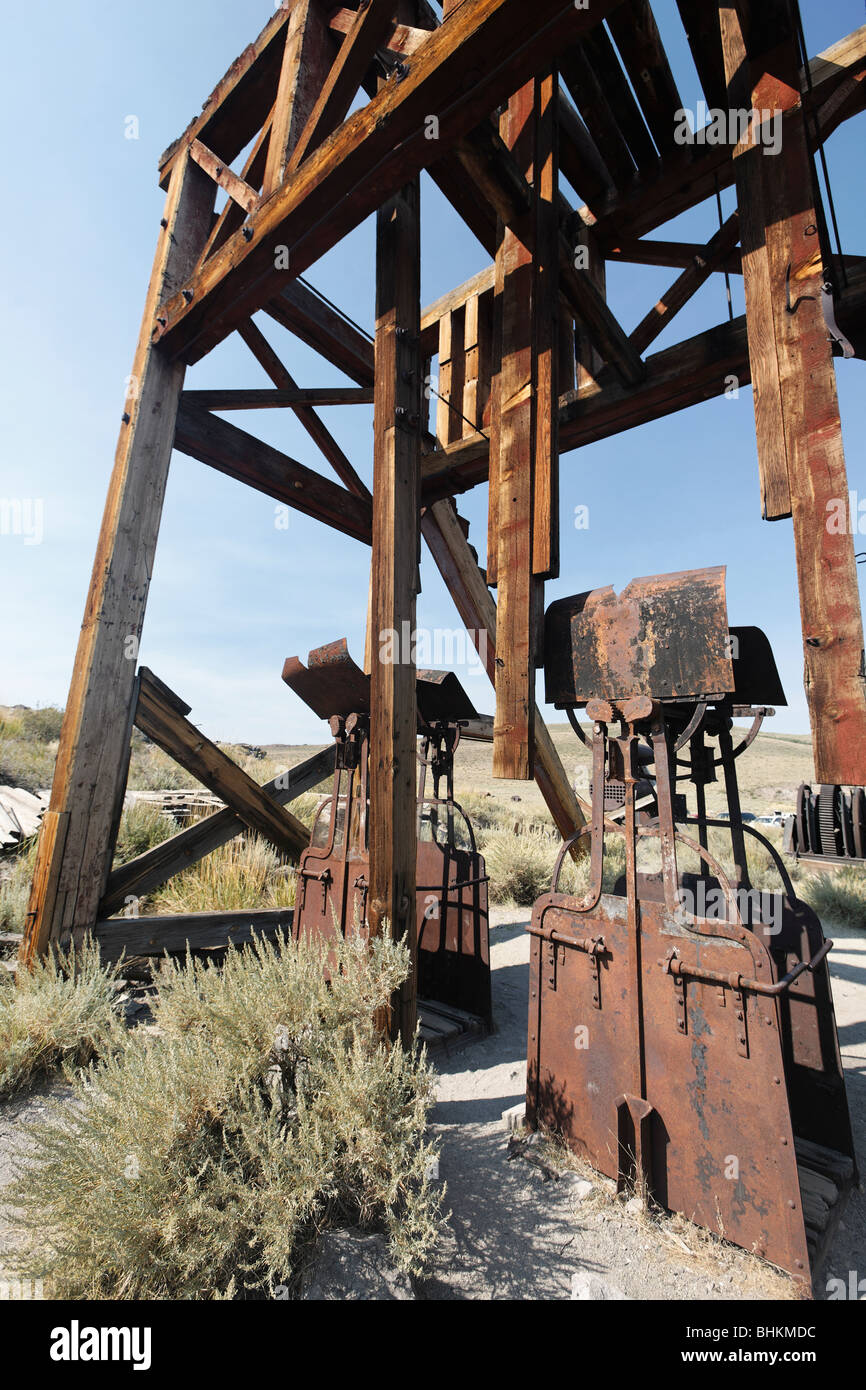 Arrugginimento attrezzature minerarie, Bodie State Historic Park, California Foto Stock