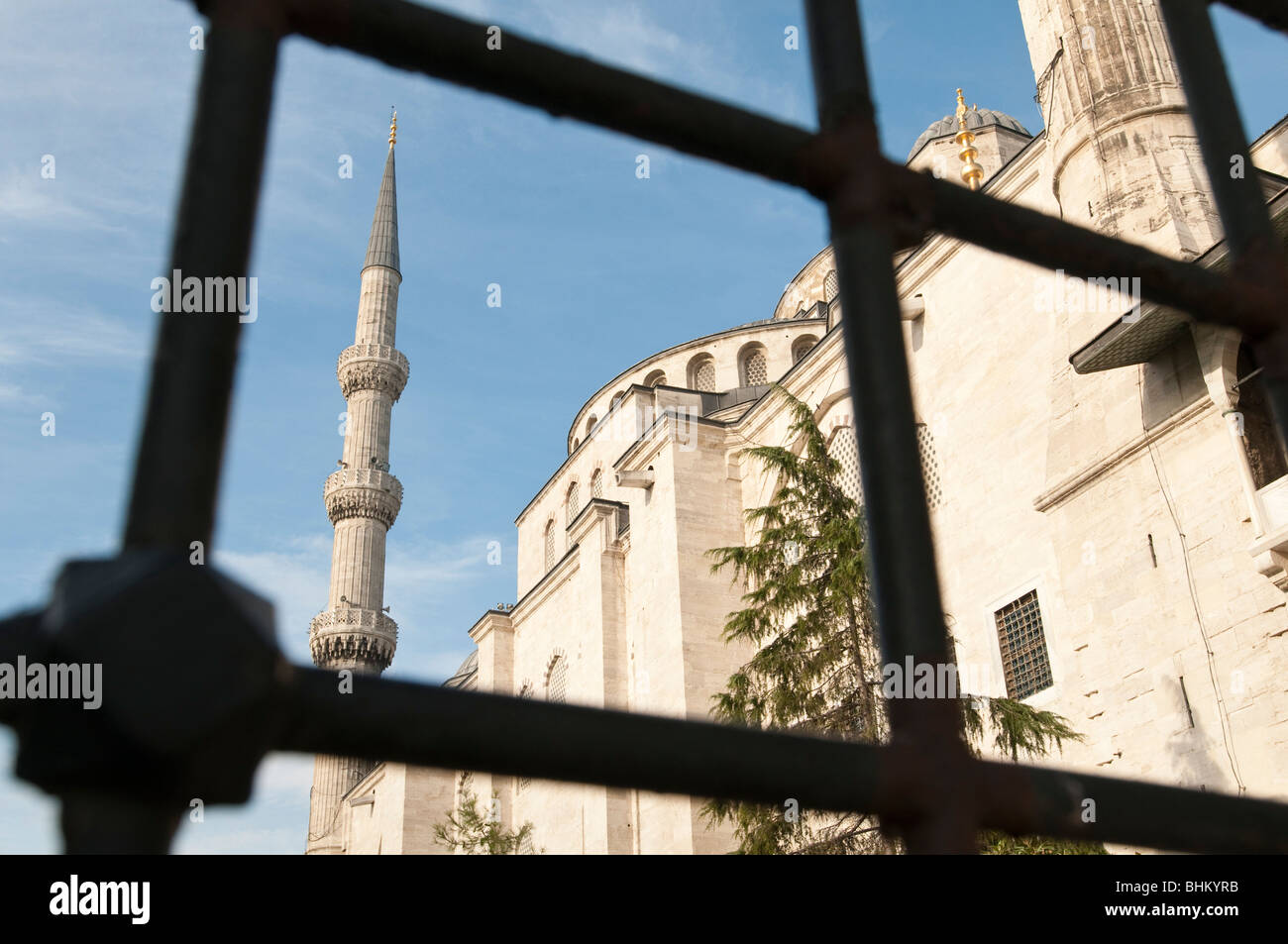 Guardando attraverso una saracinesca cancello alla Moschea Blu, Istanbul, Turchia Foto Stock