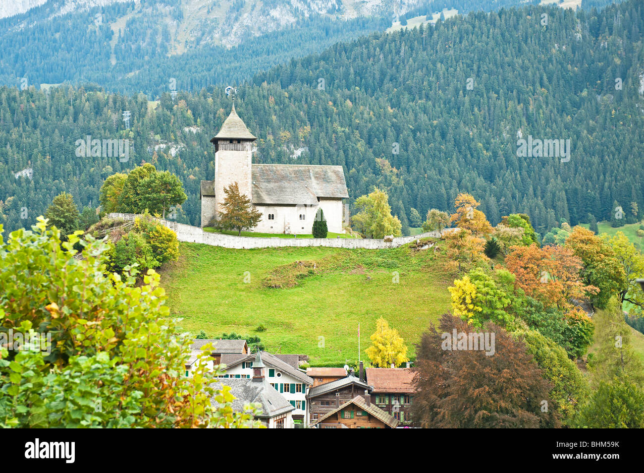 Vista panoramica della chiesa svizzera Foto Stock