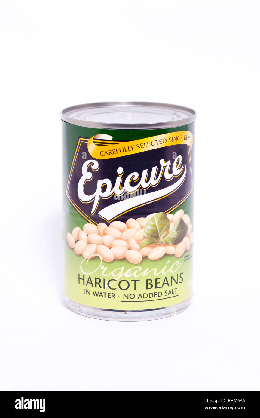 Una lattina di organico fagioli su sfondo bianco Foto Stock