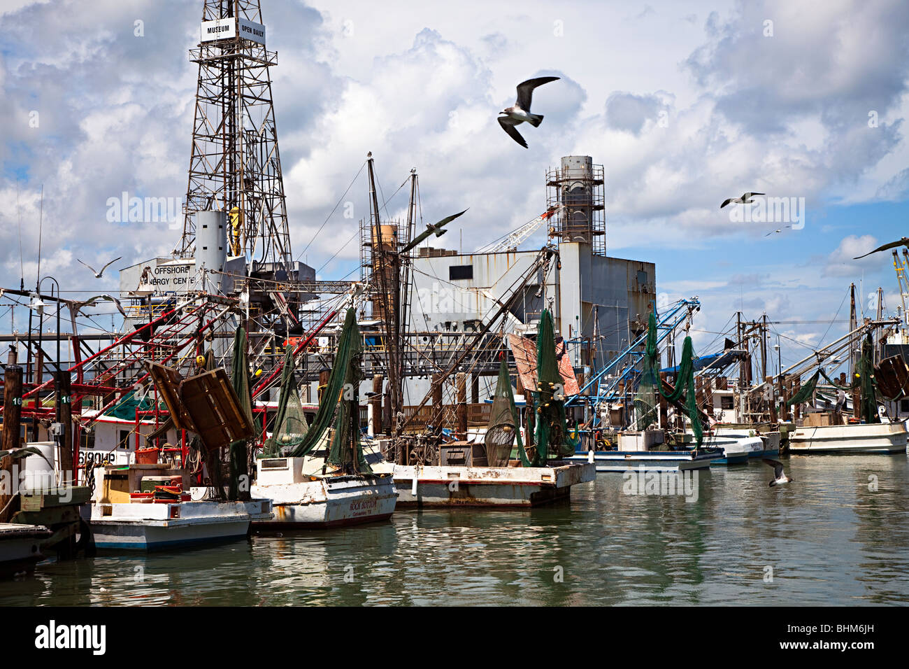 Barche da pesca in porto a Galveston Texas USA Foto Stock