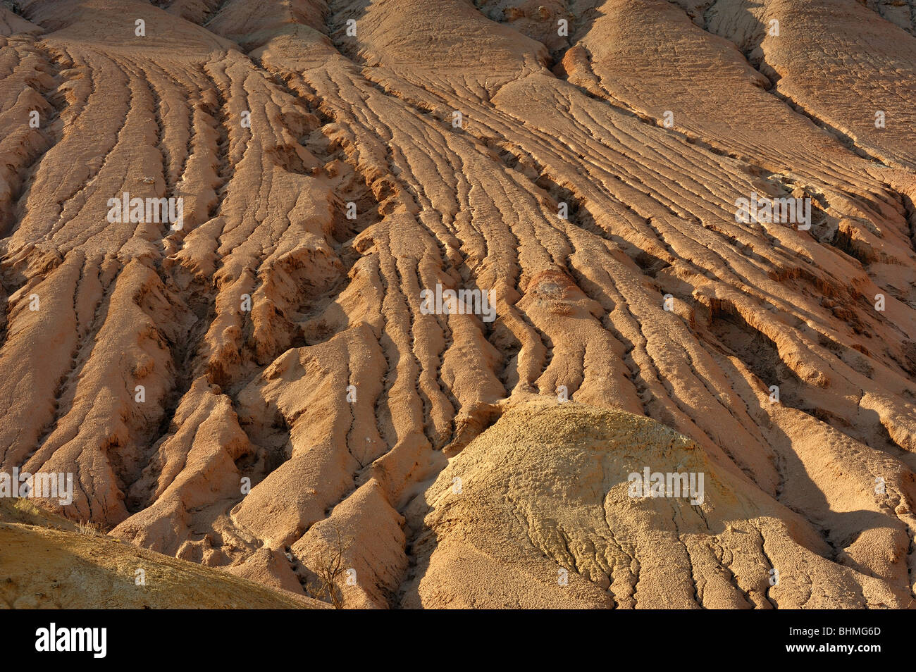 Erosione dei versanti in Altyn Emel National Park, Sud del Kazakistan. Foto Stock