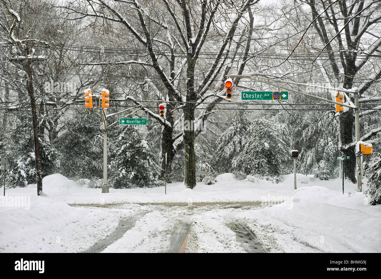 Strade coperte di neve, New Jersey, STATI UNITI D'AMERICA Foto Stock