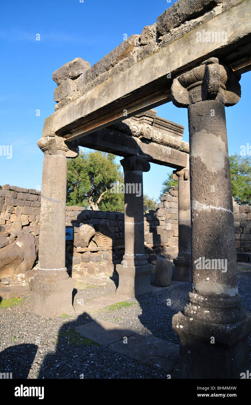 Israele, la Galilea Corazim (Korazim) Parco Nazionale, i resti di una Sinagoga del IV secolo d.c. Foto Stock