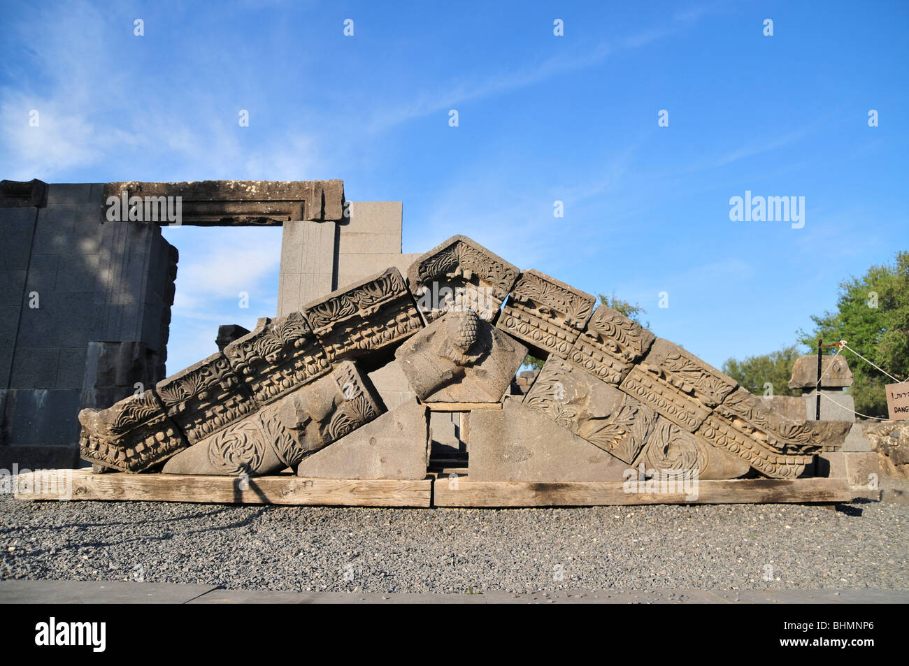 Israele, la Galilea Corazim (Korazim) Parco Nazionale, i resti di una Sinagoga del IV secolo d.c. Foto Stock