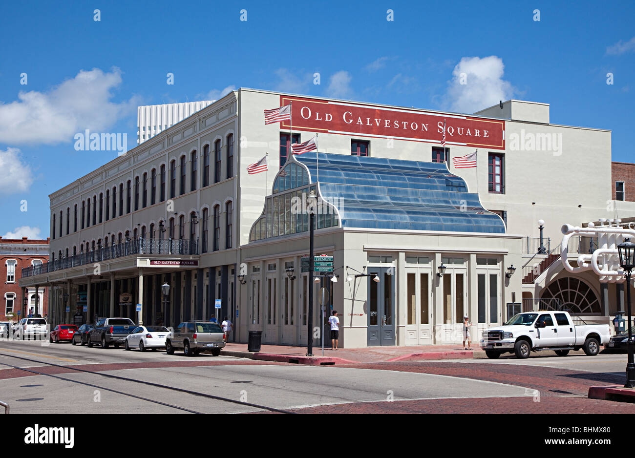 Vecchio Galveston quadrato con un moderno solarium Galveston Texas USA Foto Stock