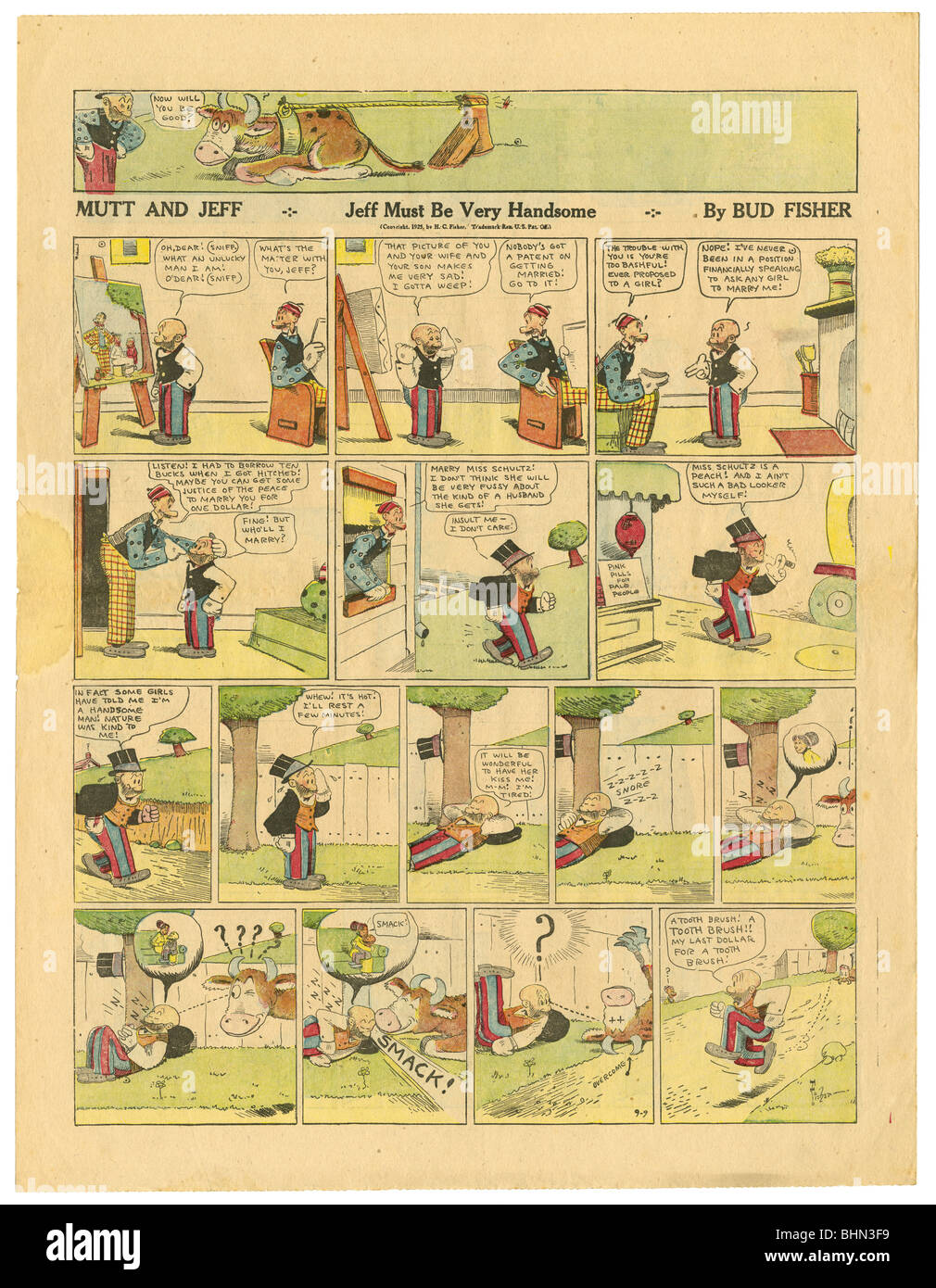1923 colore giornale della domenica nella pagina di fumetti, mutt e Jeff, da Bud Fisher. Foto Stock