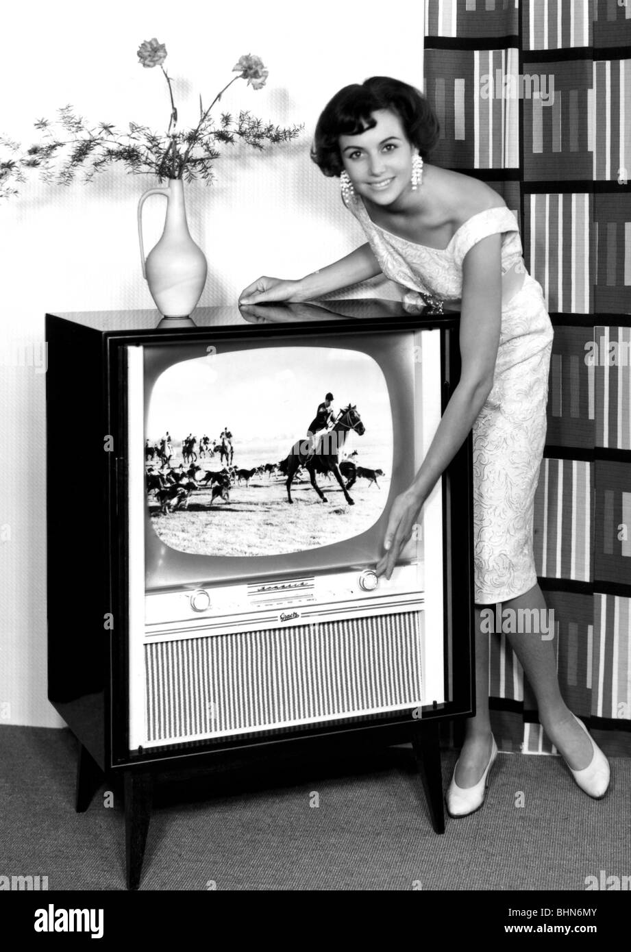 Broadcast, televisione, tv, Graetz Monarch, modello sta presentando la gestione del televisore, 1950s, , Foto Stock