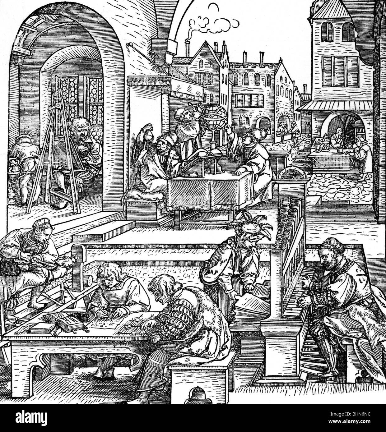 Scienza, arte, legno di Hans Sebald Beham (1500 - 1550), attività culturali nella prima metà del 16th secolo in Germania, "Mercurius" (Mercurio), dalla serie di giorni della settimana, Foto Stock