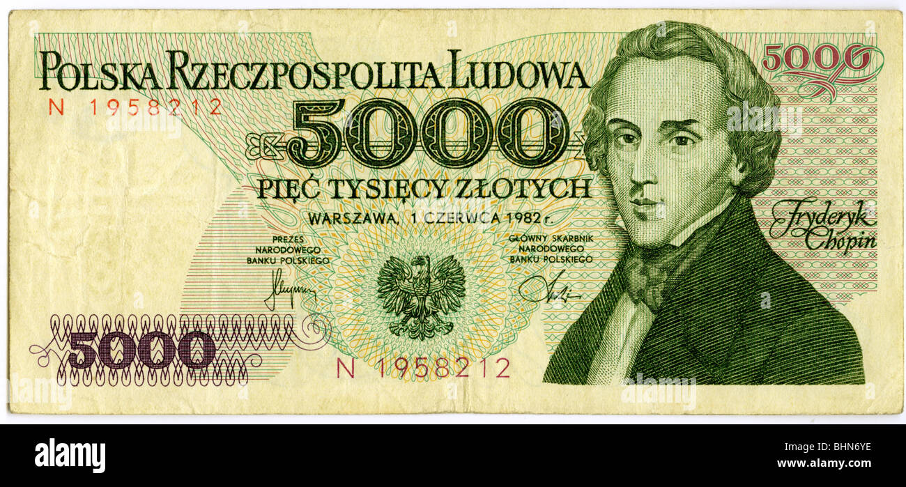 Moneta/finanza, banconote, Polonia, 5000 Zloty, Banca nazionale polacca, 1982, Foto Stock